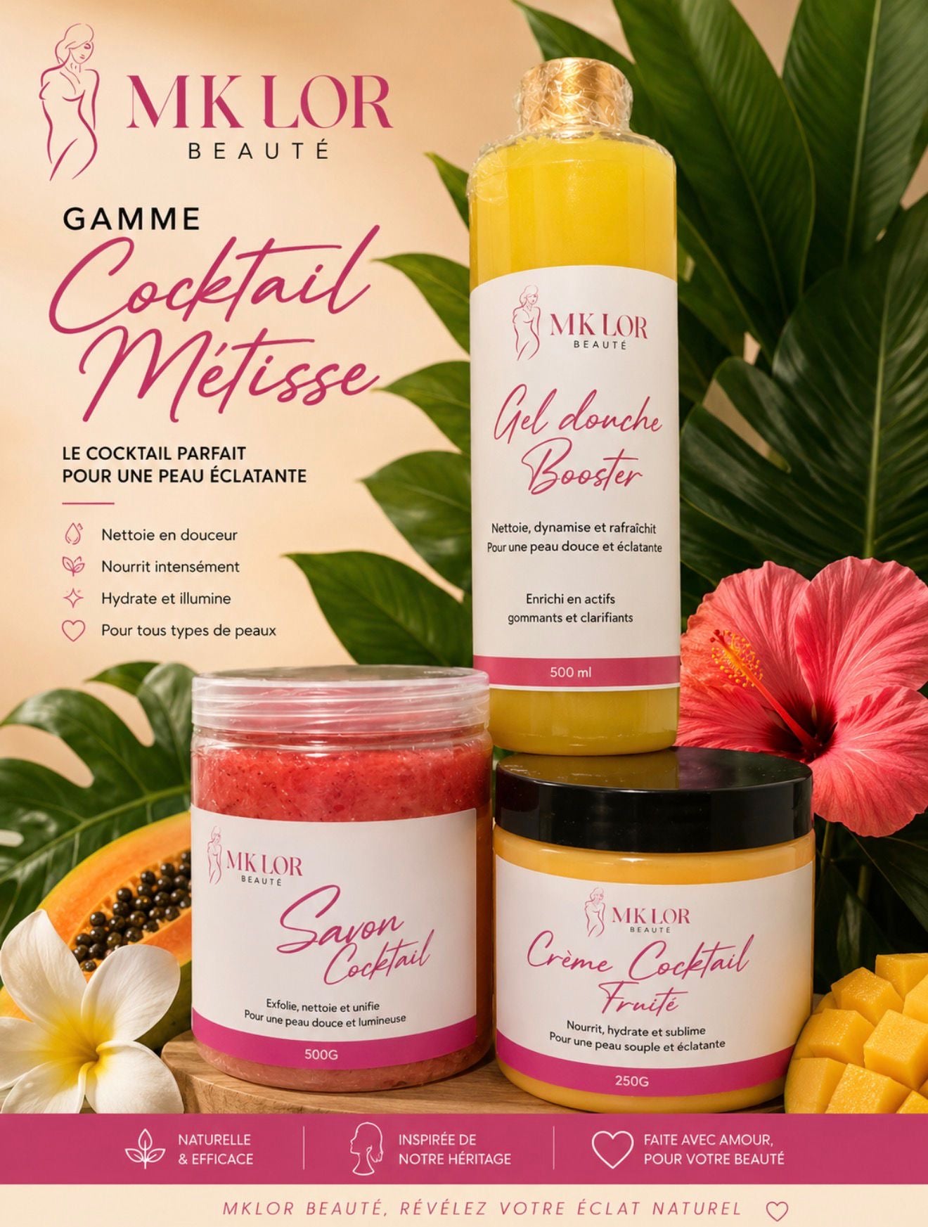 Gamme Cocktail Métisse Trio Corps MKLOR Beauté – Gel Douche, Savon & Crème